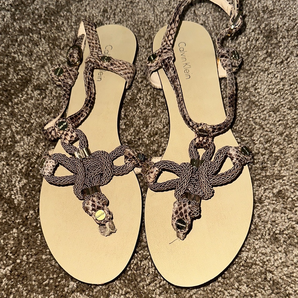 Calvin Klein Women's Snake Print Sandals with Black Accents